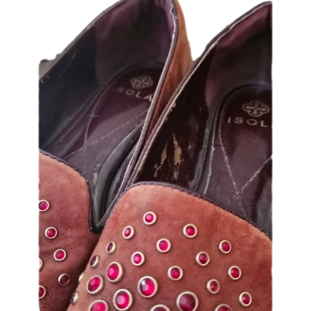 Isola Burgundy Genuine Suede Leather Red Stone Slip-on Flats Shoes-Size 6